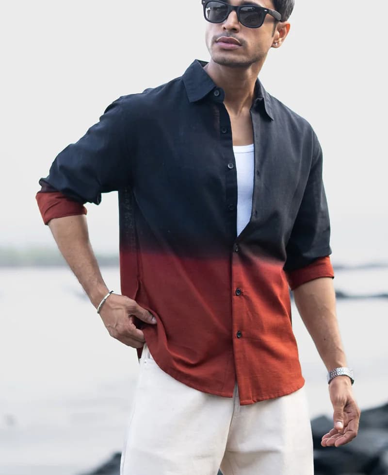 Men's Black Casual Printed Regular Fit Cotton Shirt