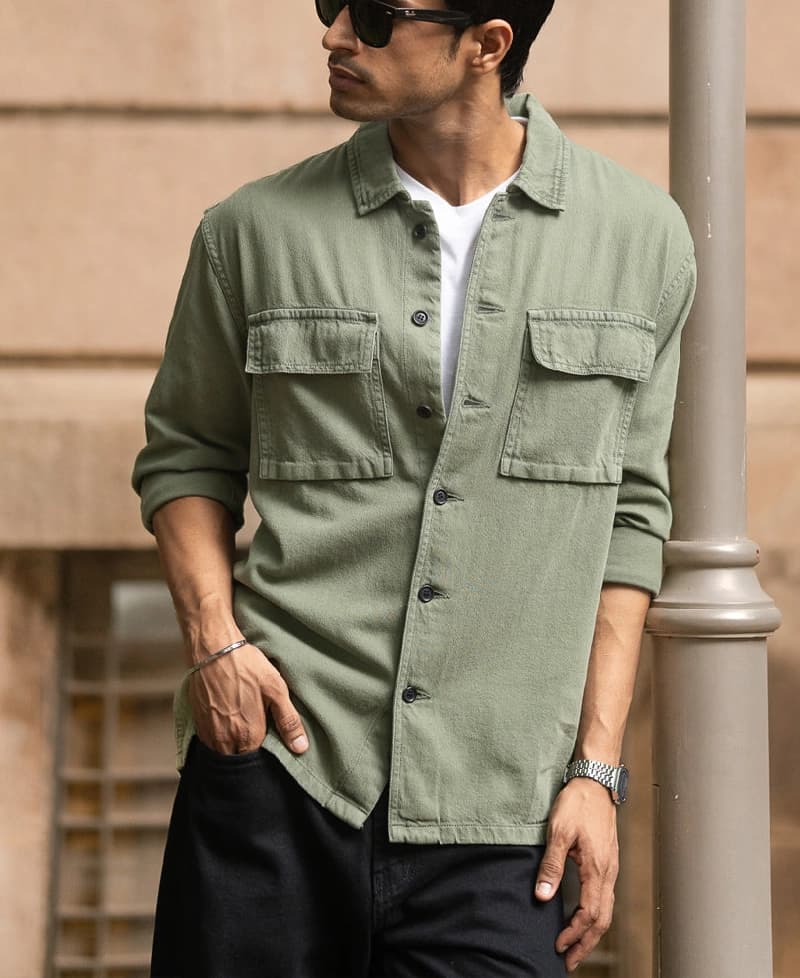 Men's Green Casual Solid Regular Fit Shirt