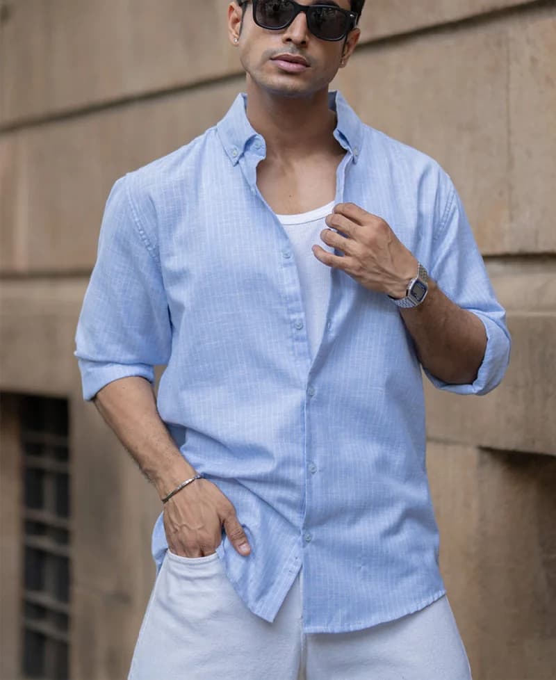 Men's Blue Casual Striped Regular Fit Cotton Shirt