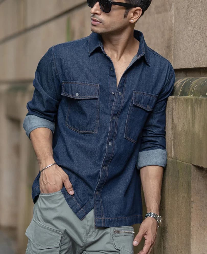 Men's Blue Casual Solid Regular Fit Cotton Shirt