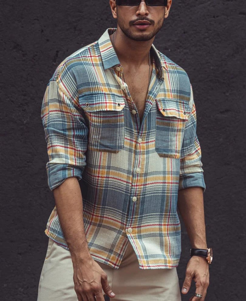 Men's Green Casual Checked Regular Fit Cotton Shirt