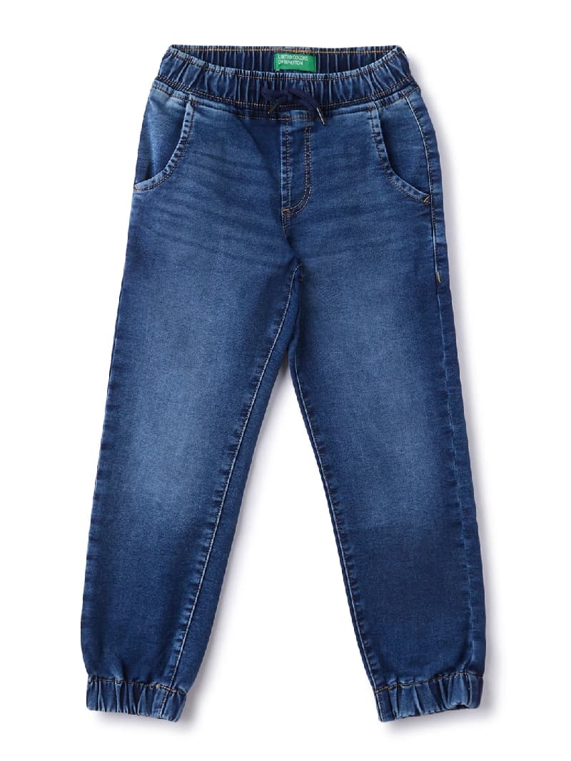 Boys Blue Casual Low Rise Basic Indigo Knit Denim Joggers