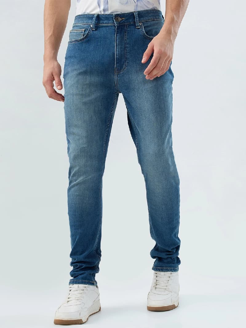 Men's Blue Casual Solid Regular Fit Jeans