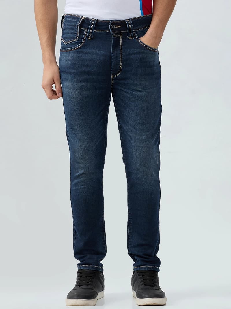 Men's Blue Casual Solid Regular Fit Jeans