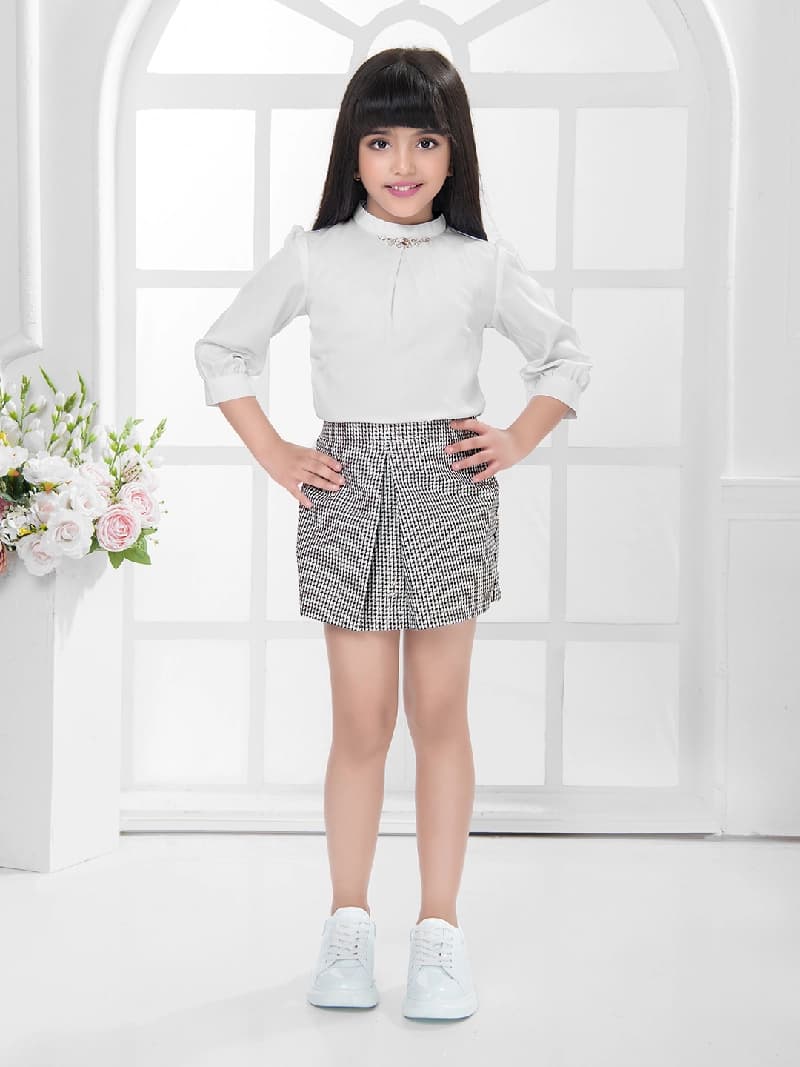 Girls Black Colored Skirt Top Set with Jacket