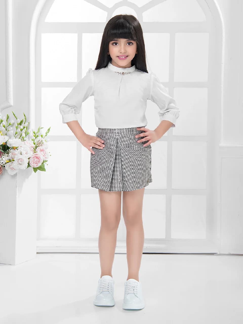 Girls Black Colored Skirt Top Set with Jacket