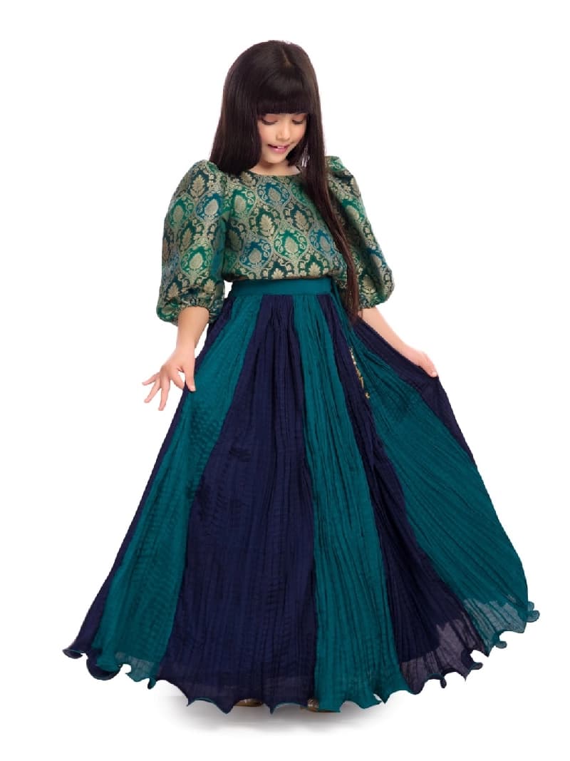 Girls Green Festive Printed lenga Choli