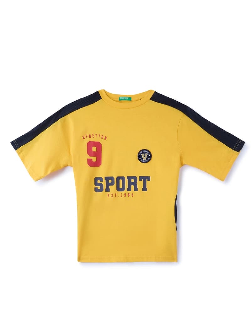 Boys Yellow Casual Solid Regular Fit Tshirt
