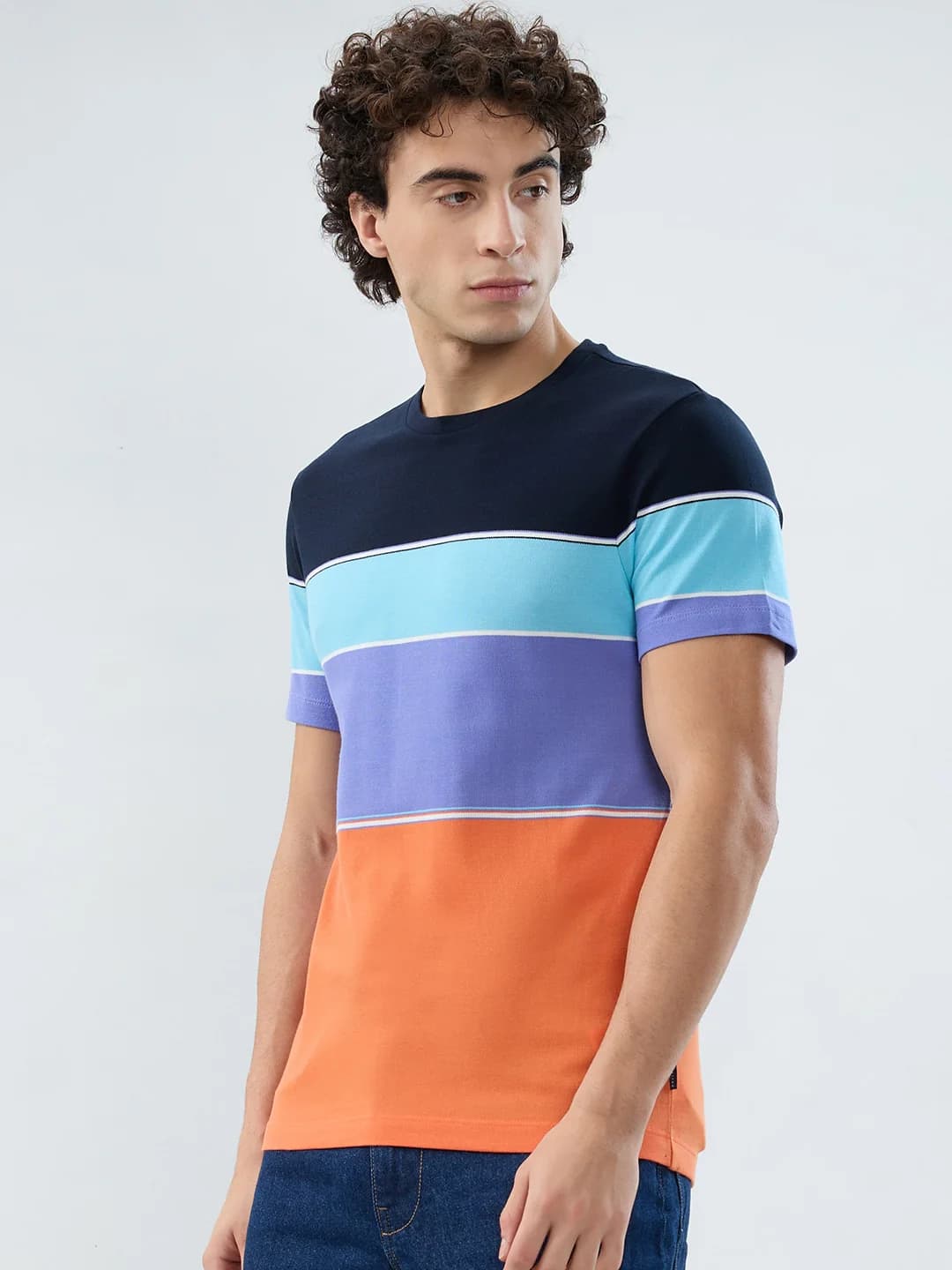 Men's Multicolor Casual Striped Regular Fit Tshirt