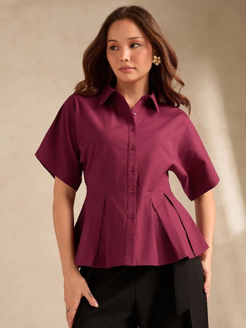 Women's Red Casual Solid Regular Fit Top