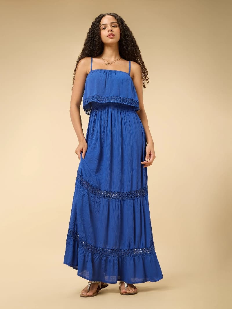 Women's Blue Casual Solid Regular Fit Dress