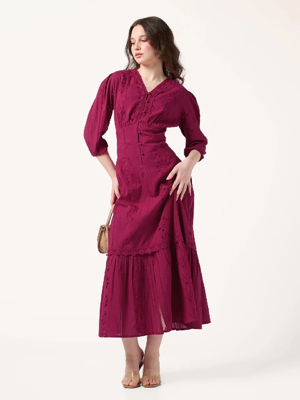 Women's Pink Casual Solid Regular Fit Dress