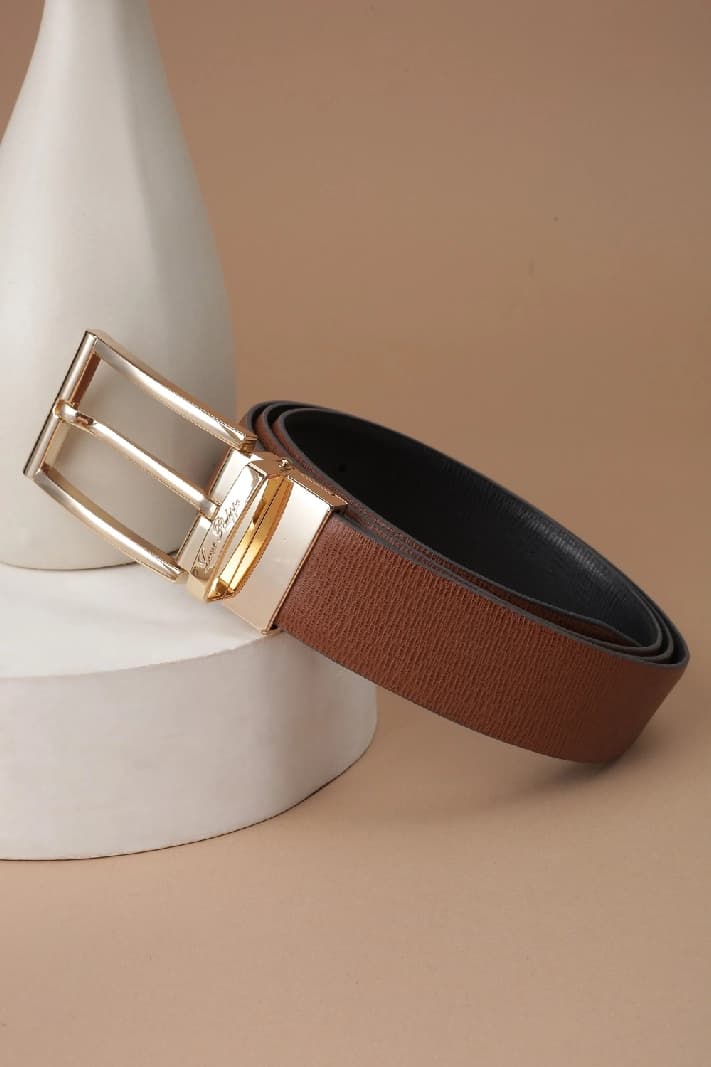 Men's Tan Navy Reversible Formal Leather Solid Belt