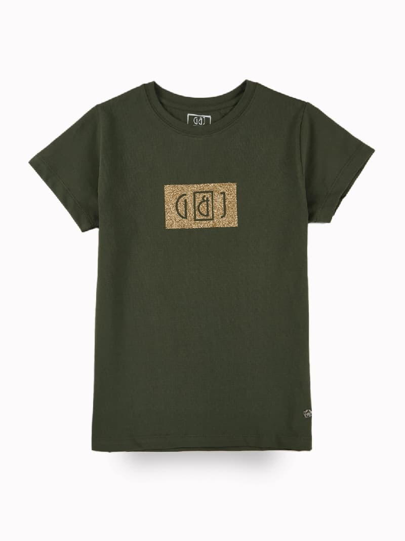 Girls Green Casual Regular Fit Typography Half Sleeves Top