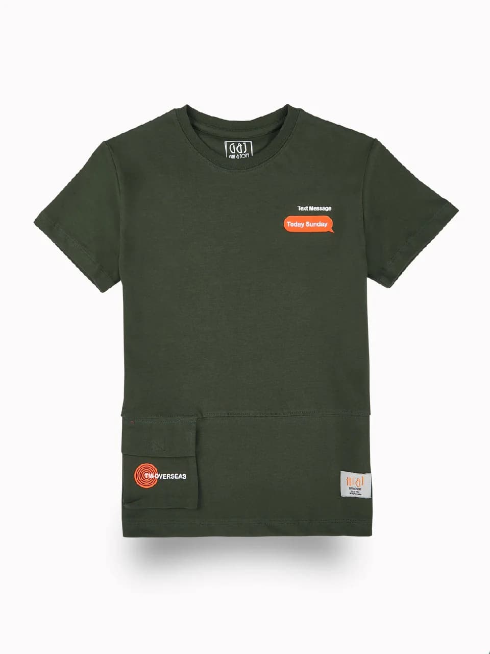 Boys Olive Casual Regular Fit Typography Half Sleeves Tshirt