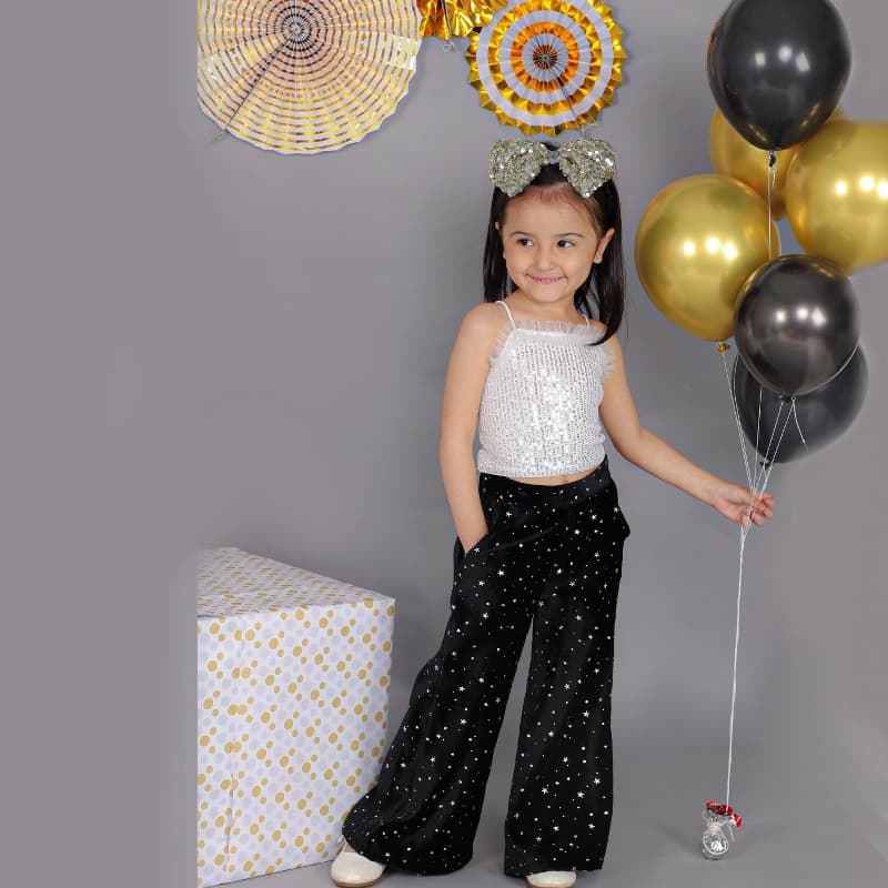 Girls White Party Sleeveless Top With Pant