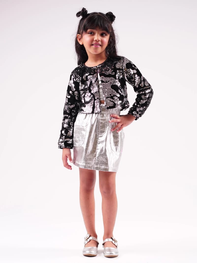 Girls Black Barbie Sequins Rockstar Party Full Sleeves Shrug