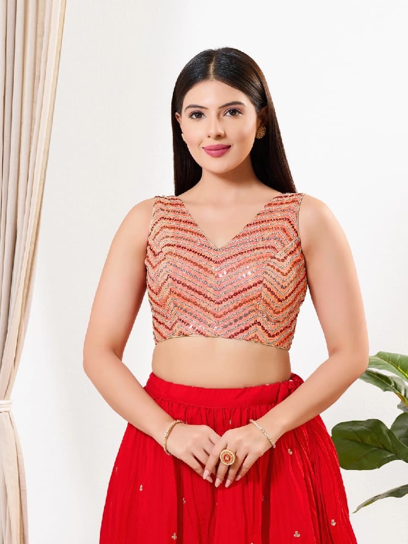 Women's Red Festive Printed Regular Fit Blouse