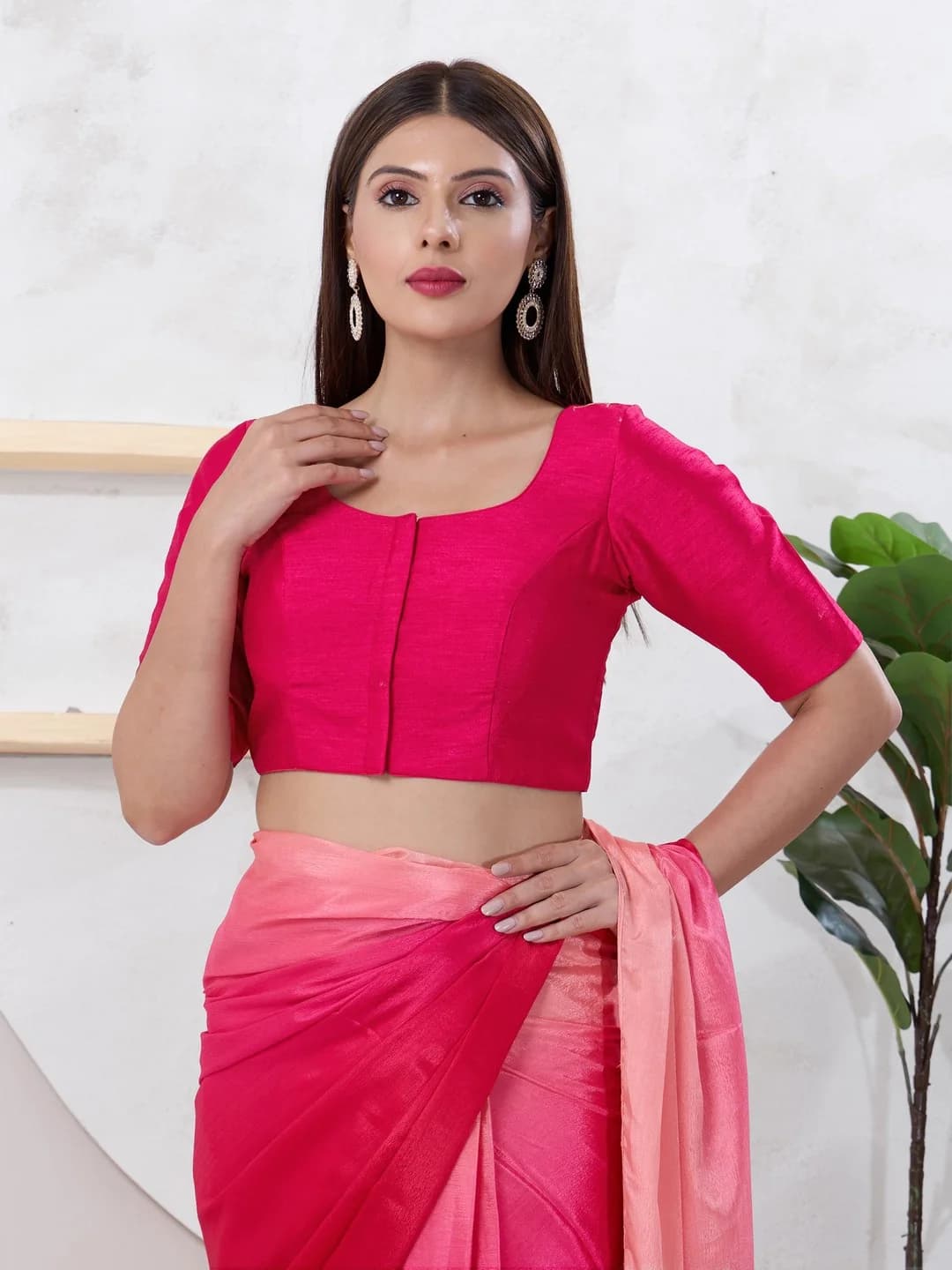 Women's Pink Festive Solid Regular Fit Blouse
