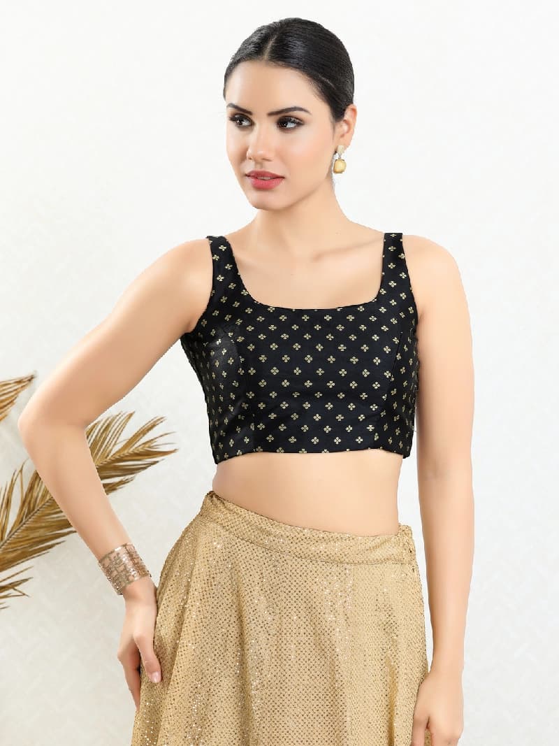 Women's Black Festive Printed Regular Fit Blouse