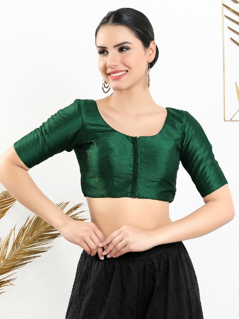 Women's Green Festive Solid Regular Fit Blouse