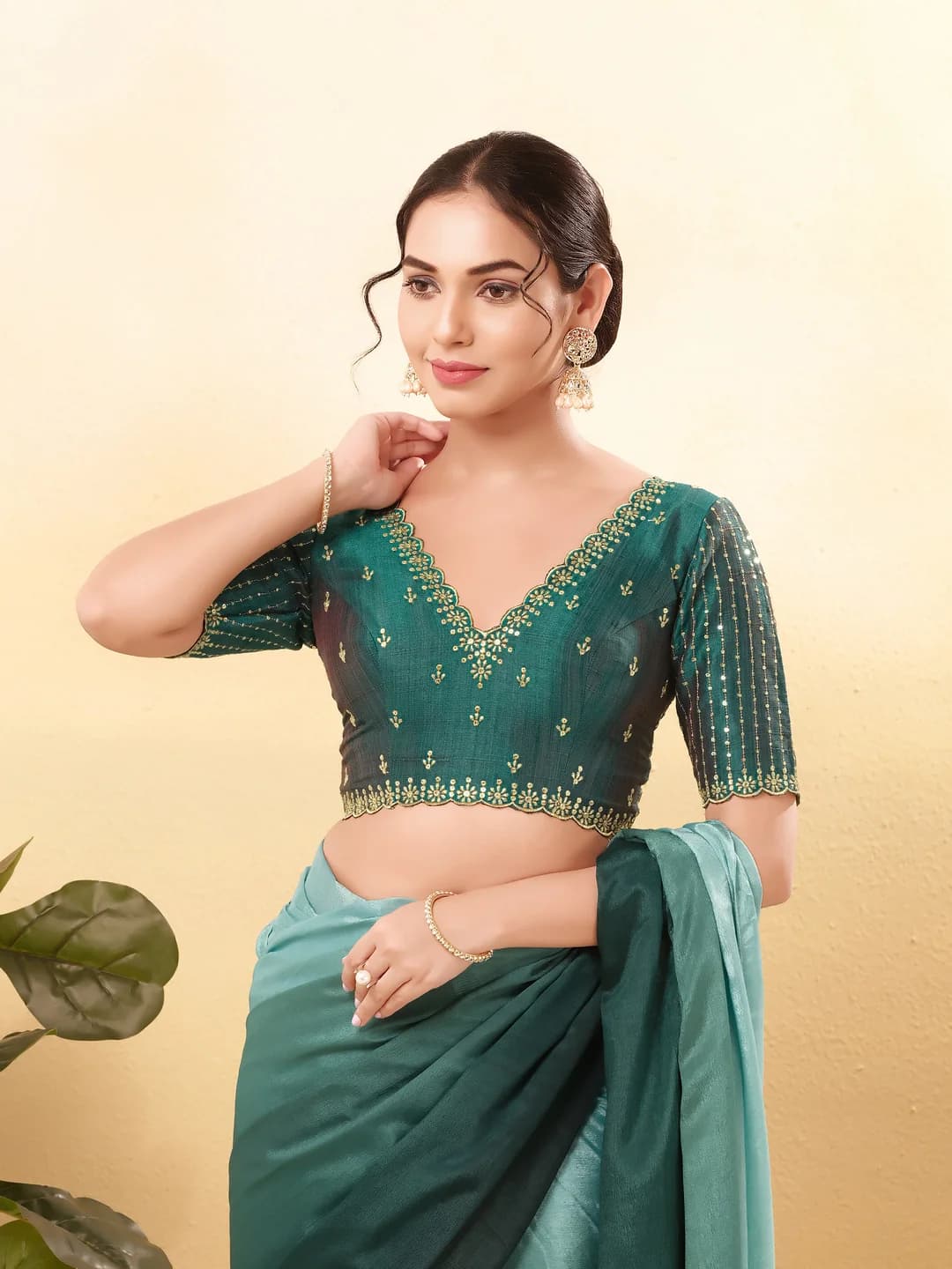 Women's Green Festive Printed Regular Fit Blouse