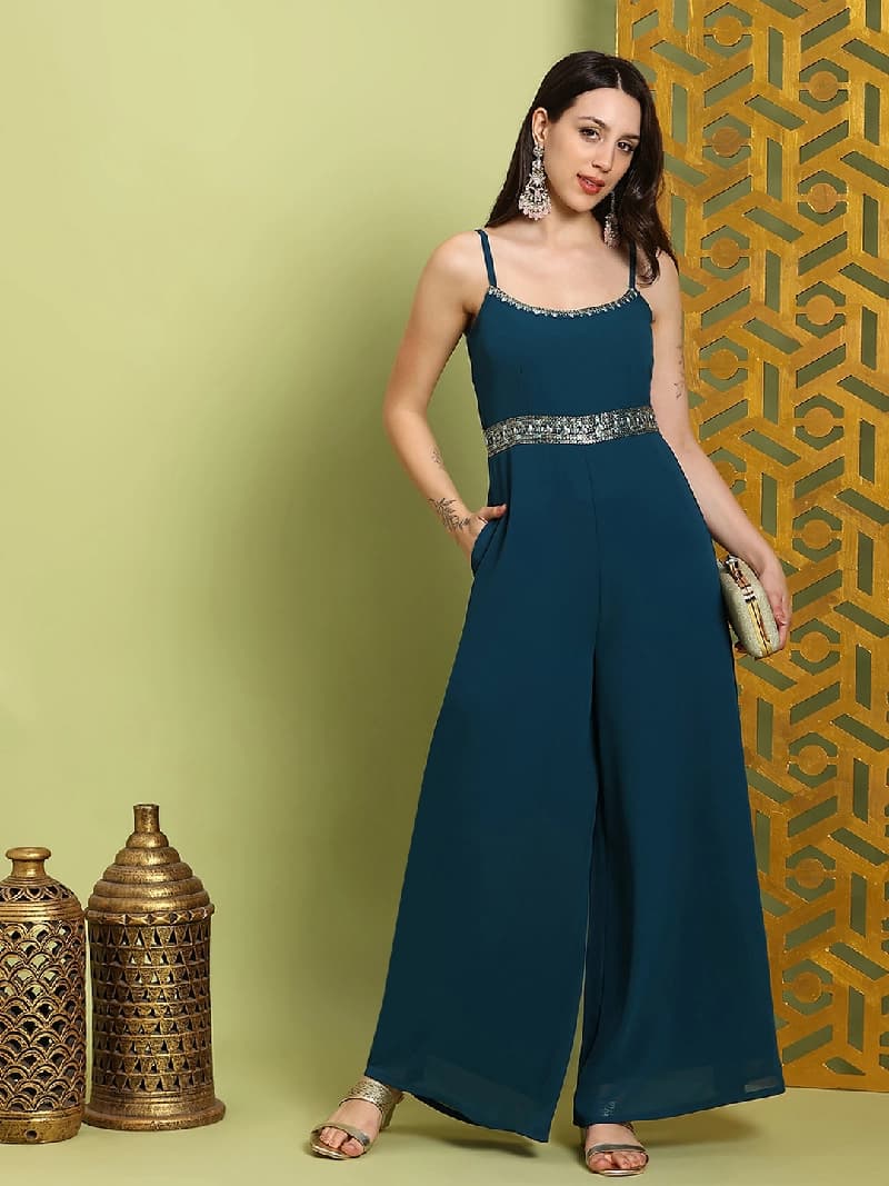 Women's Blue Casual Jumpsuit