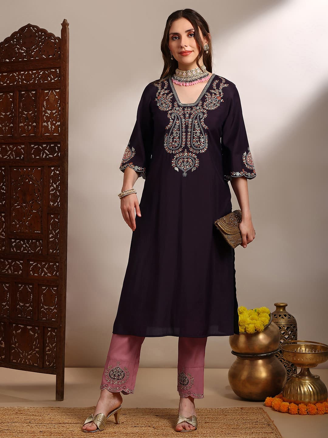 Women's Purple Casual Kurta Set