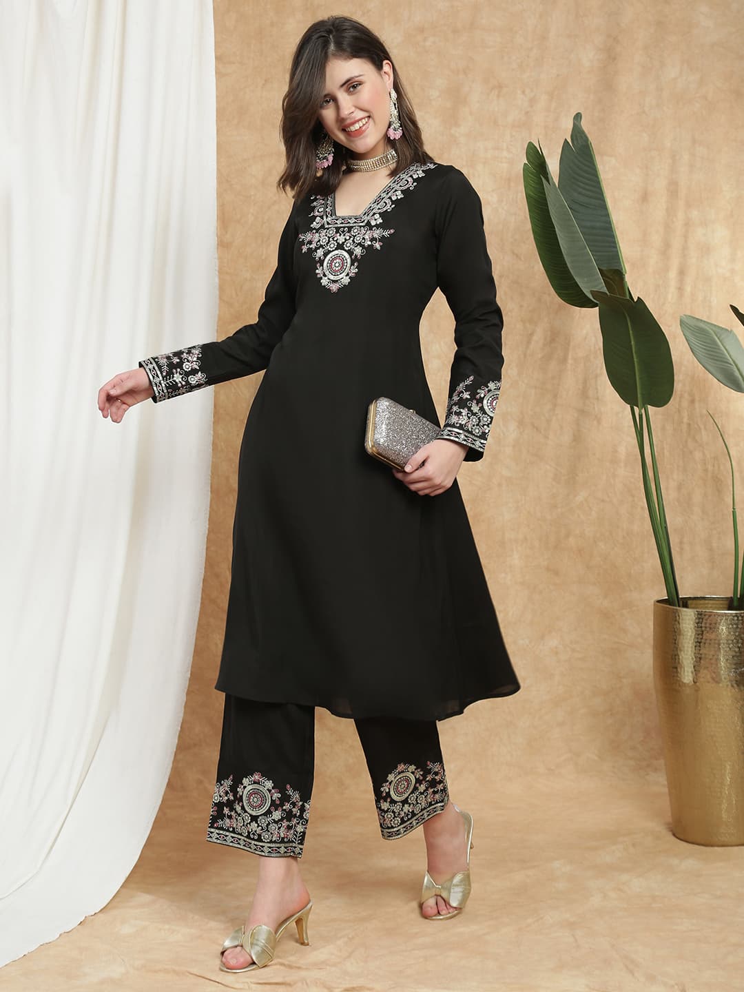 Women's Black Casual Kurta Set