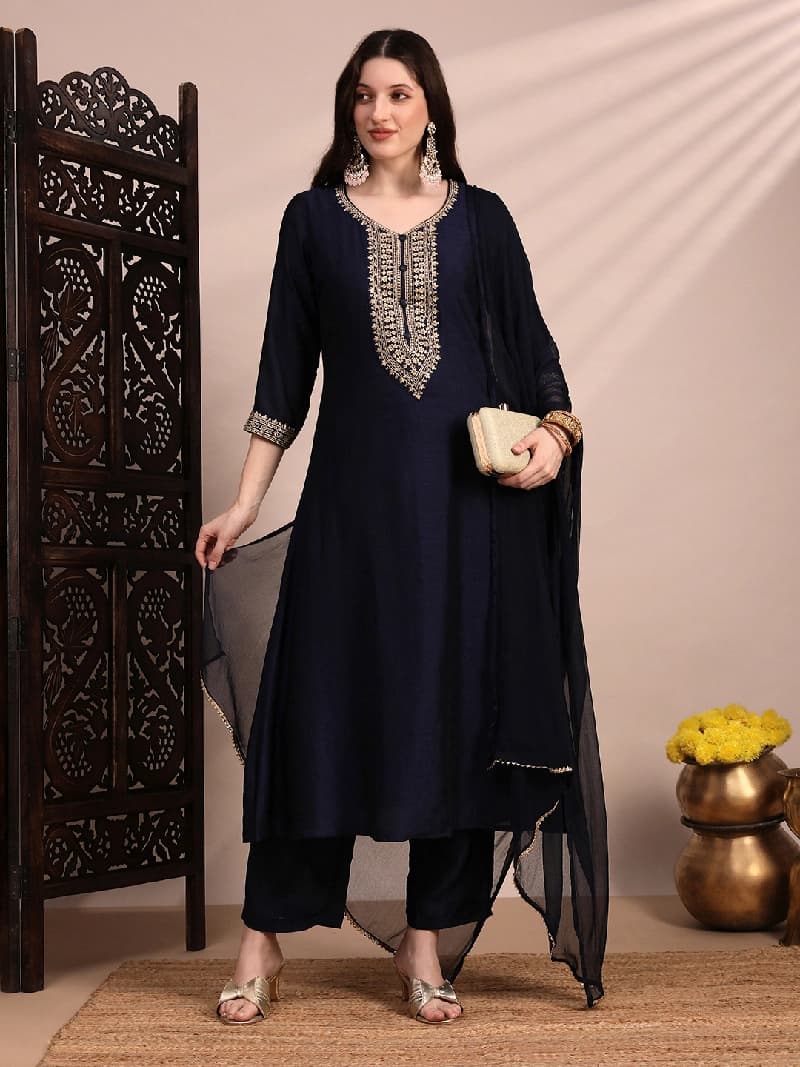 Women's Blue Casual Kurta Set