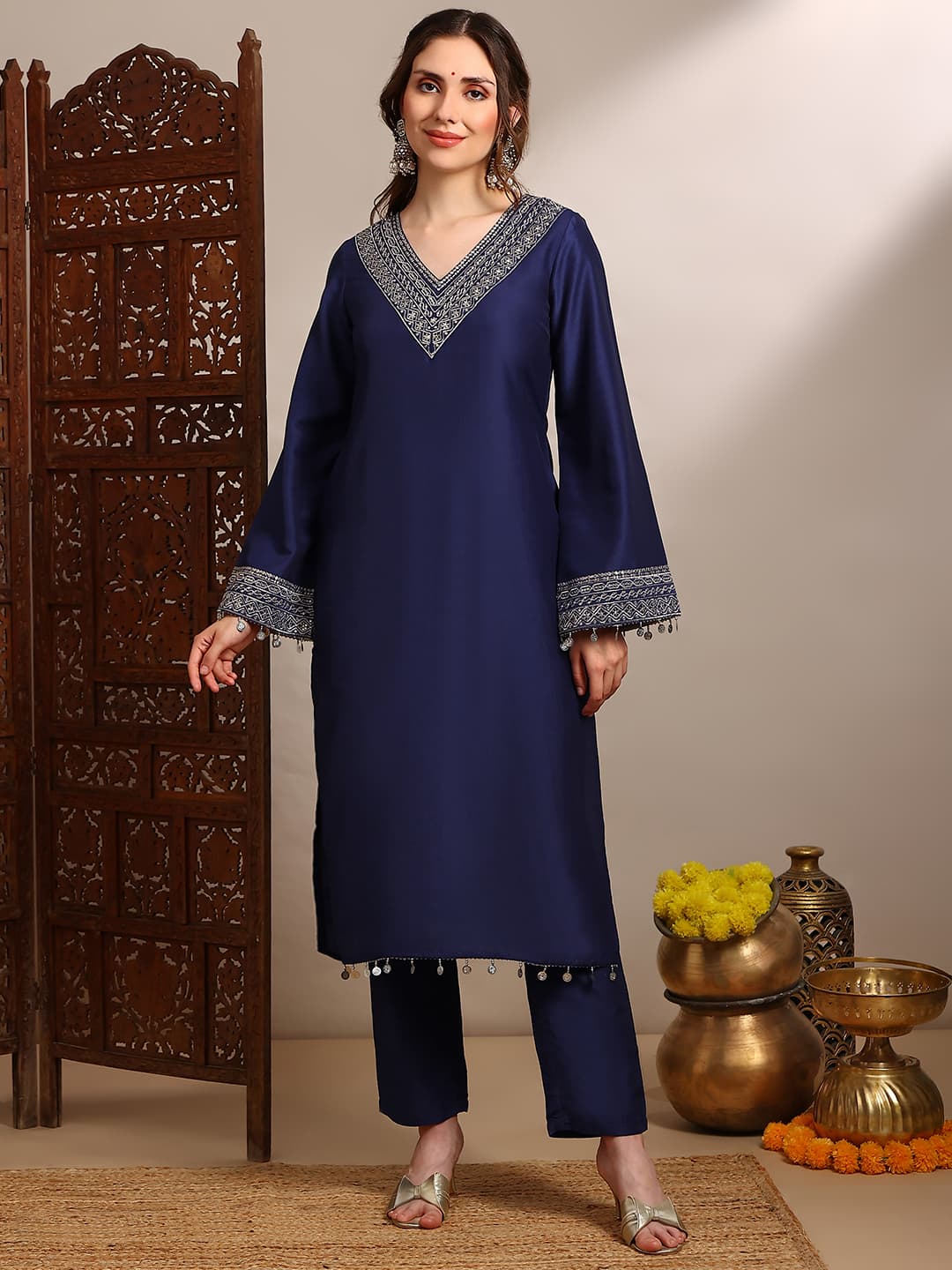 Women's Blue Casual Kurta Set