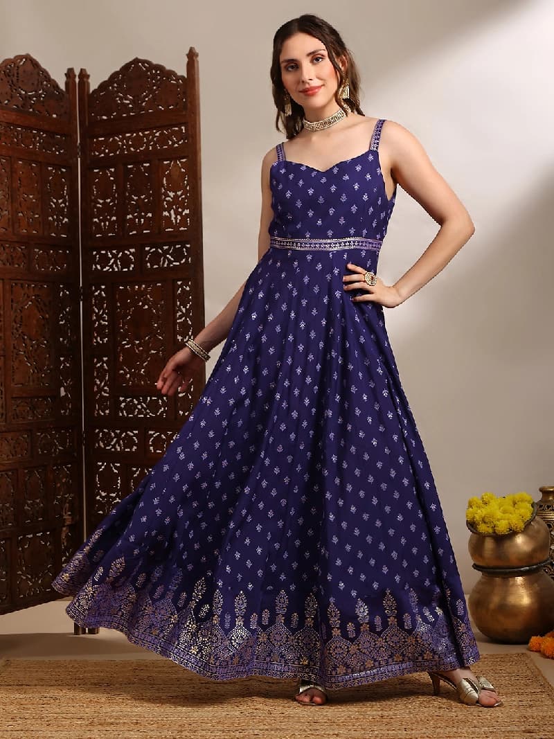 Women's Purple Casual Printed Flared Fit Dress