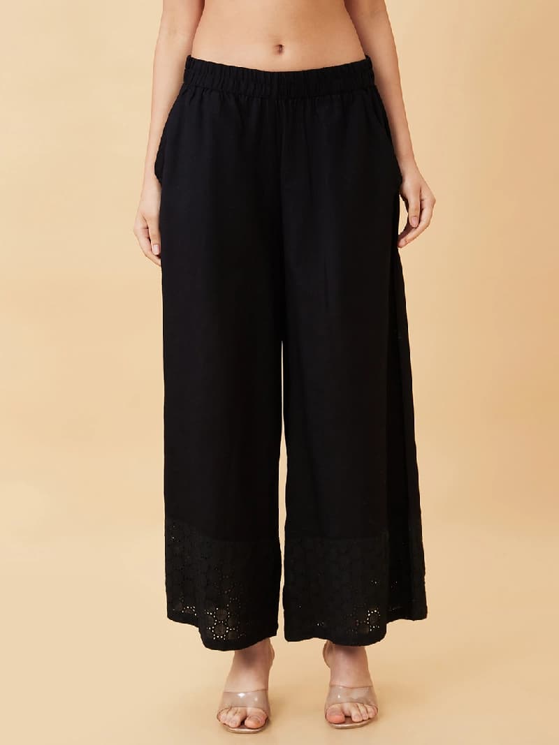 Women's Black Casual Solid Straight Fit Trouser