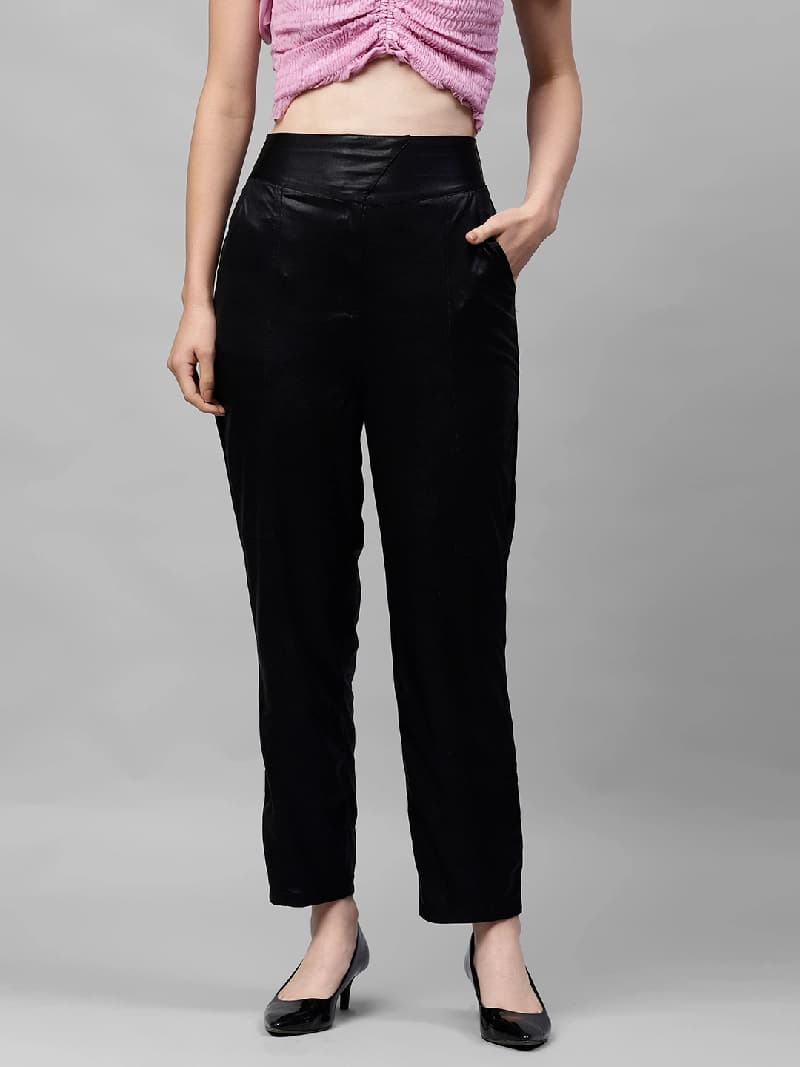 Women's Black Casual Solid Regular Fit Trouser