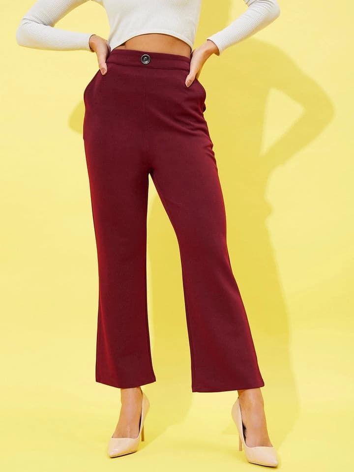 Women's Maroon Casual Regular Fit Trouser