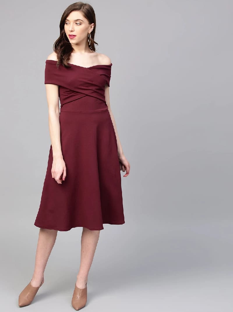 Women's Red Casual Solid Regular Fit Dress