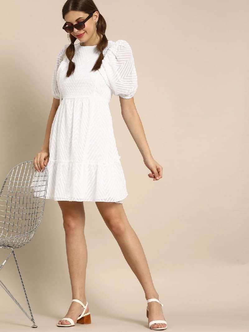 Women's Casual Fit and Flare White Above Knee Mid Thigh Length Dress