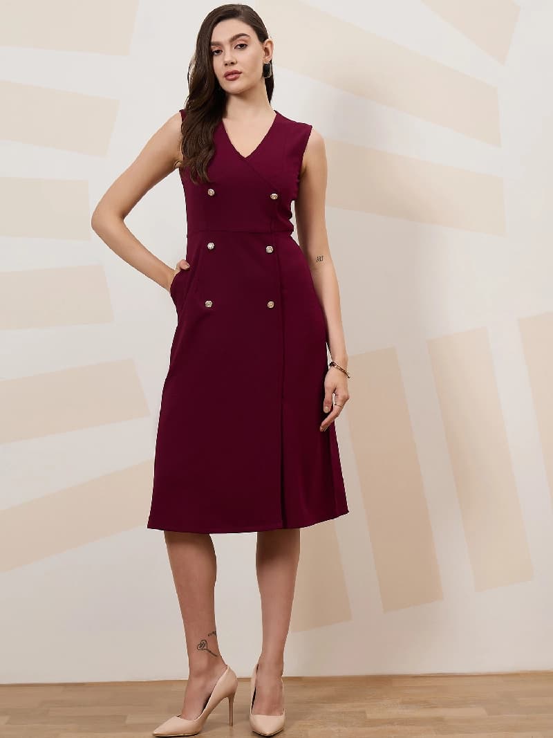 Women's Red Casual Solid Regular Fit Dress