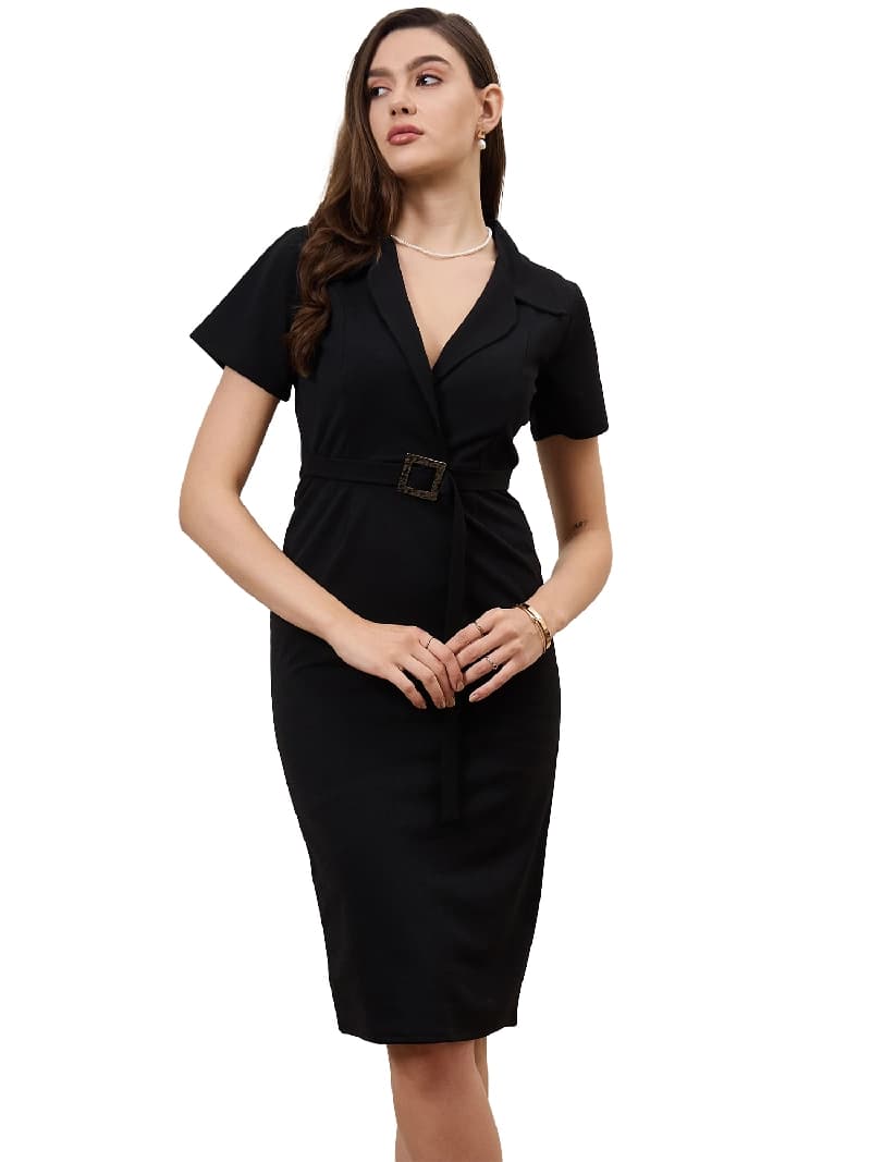 Women's Casual Immutable Sheath Black Midi Calf Length Dress