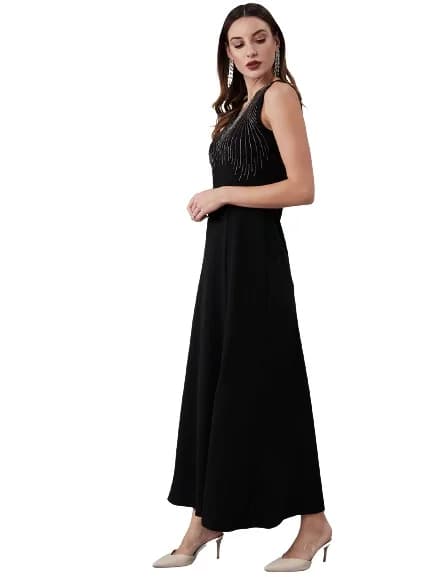 Women's Black Party Regular Fit Dress