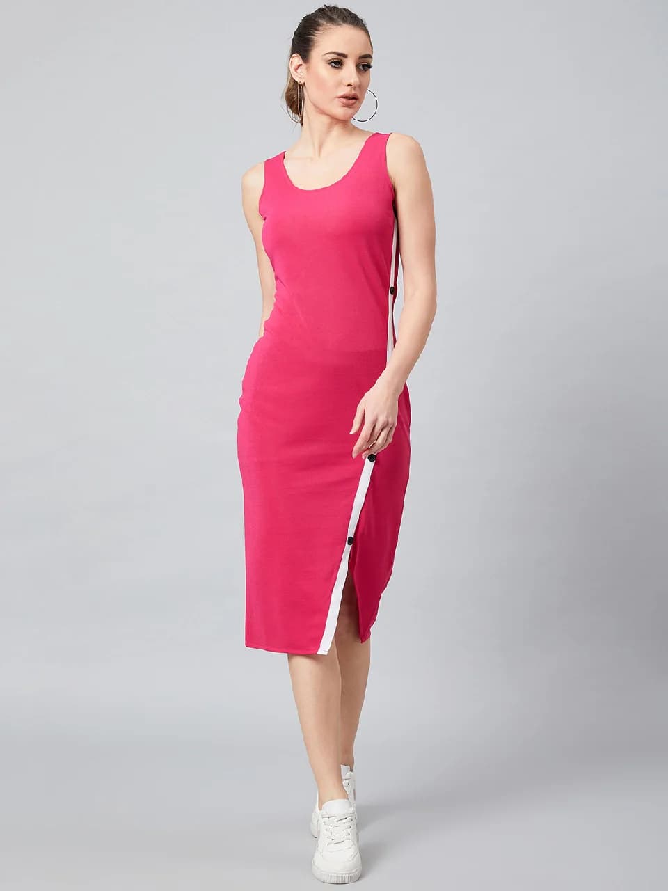 Women's Pink Casual Solid Regular Fit Dress