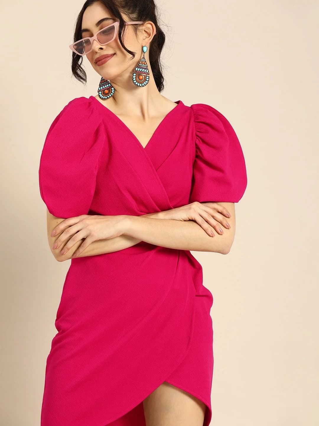 Women's Pink Casual Self-Design Regular Fit Dress