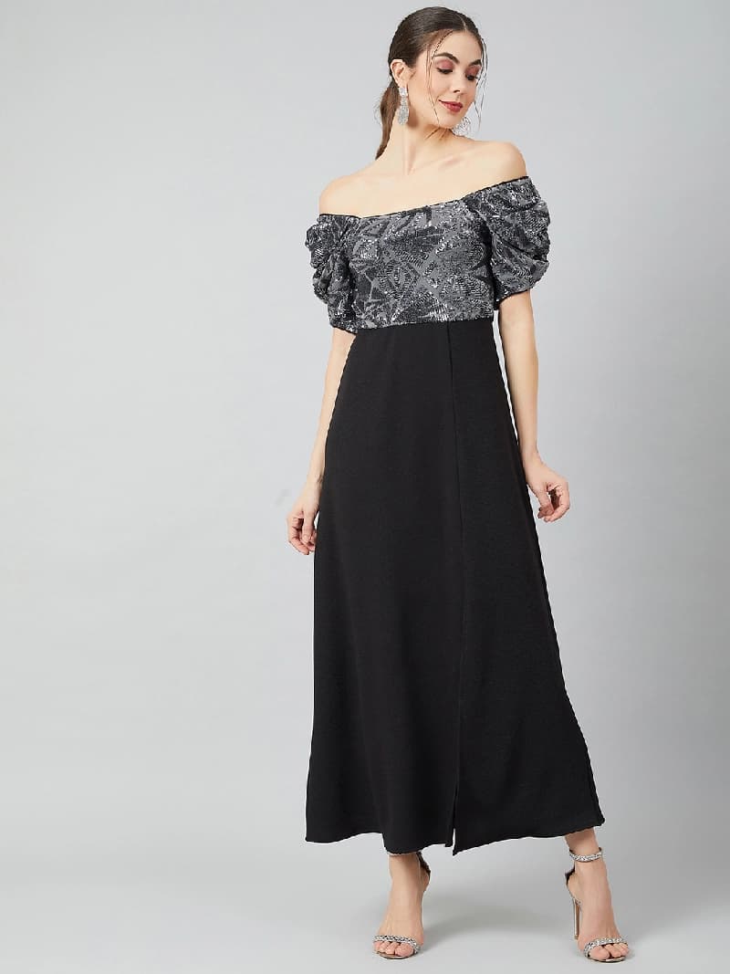 Women's Black Party Regular Fit Dress