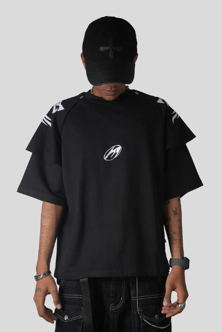 Unisex Black Casual Printed Oversized Fit Tshirt