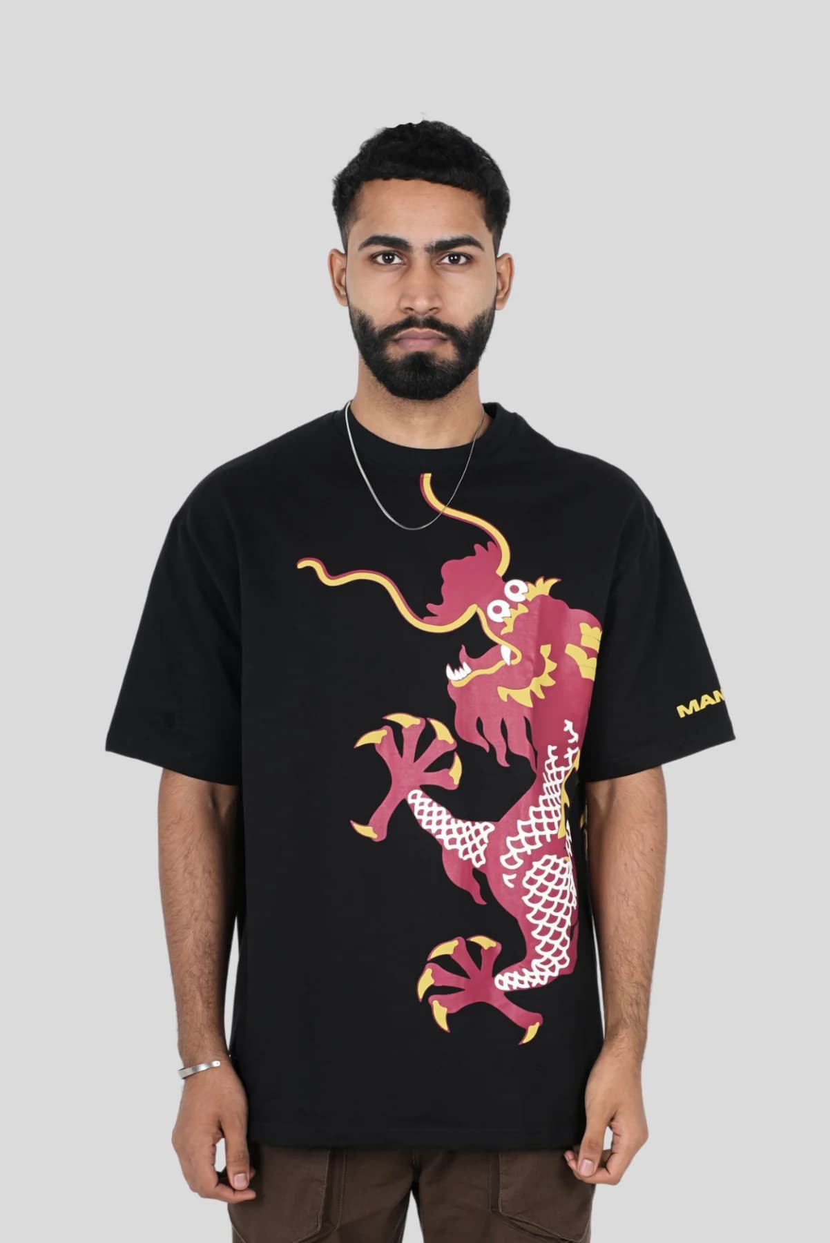 Unisex Black Casual Printed Oversized Fit Tshirt
