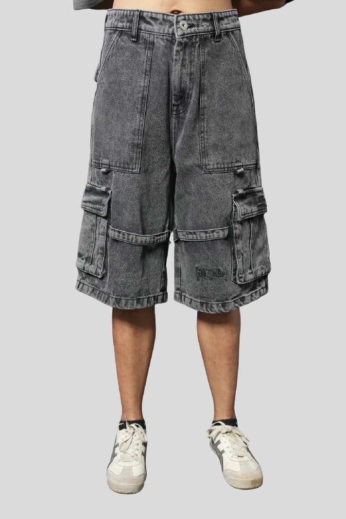 Unisex Black Casual Solid Oversized Fit Short