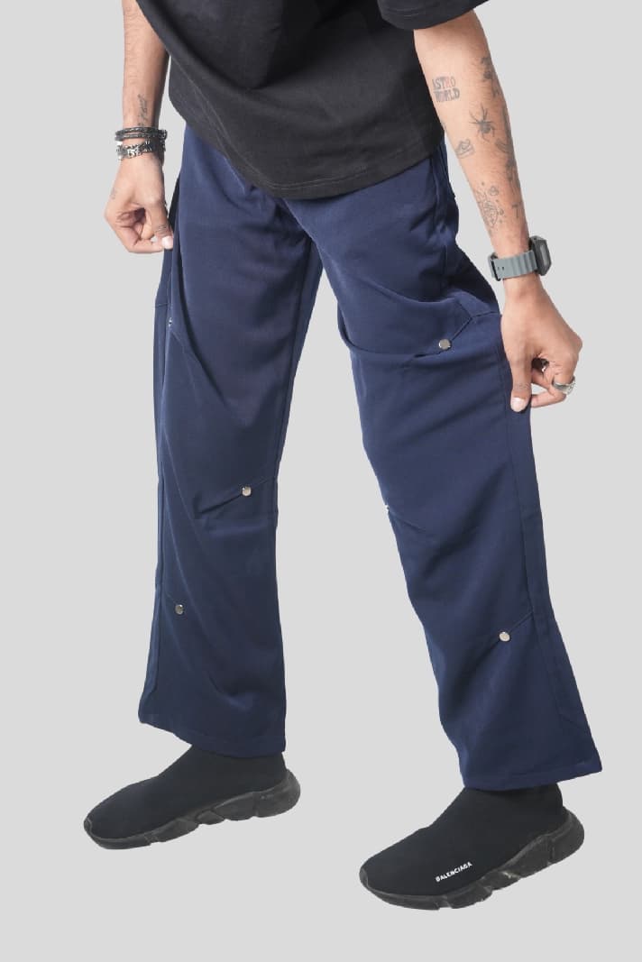 Unisex Blue Casual Solid Regular Fit Trouser