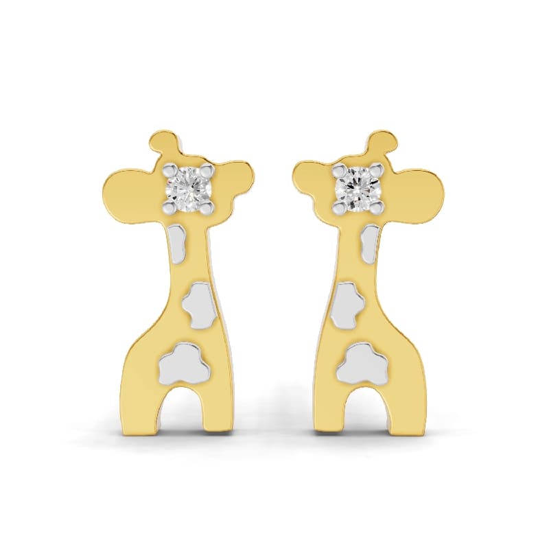 Women's Daily Wear 0.02 Carat Round Shape Yellow Gold Plated Giraffe Diamond Earrings