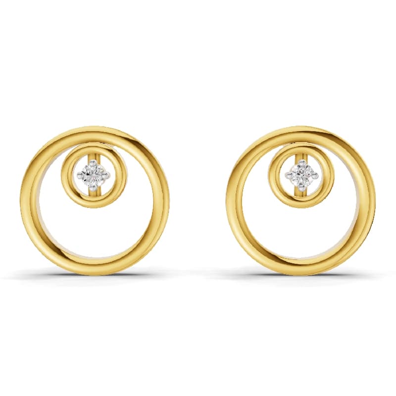 Women's Daily Wear 0.02 Carat Round Shape Yellow Gold Plated Open Circle Stud Diamond Earrings