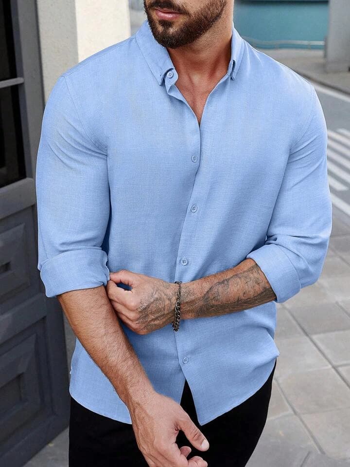 Men's Blue Casual Super Soft Linen Full Sleeve Shirt